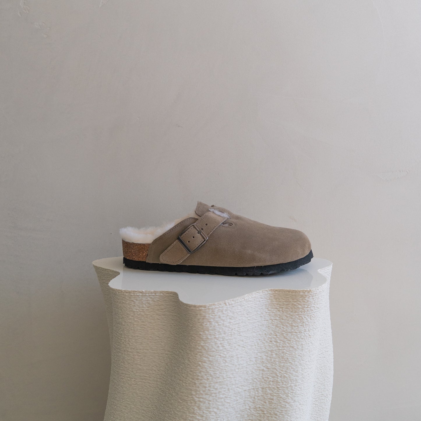 Clog Suede Leather/Sheepskin - Taupe Brown