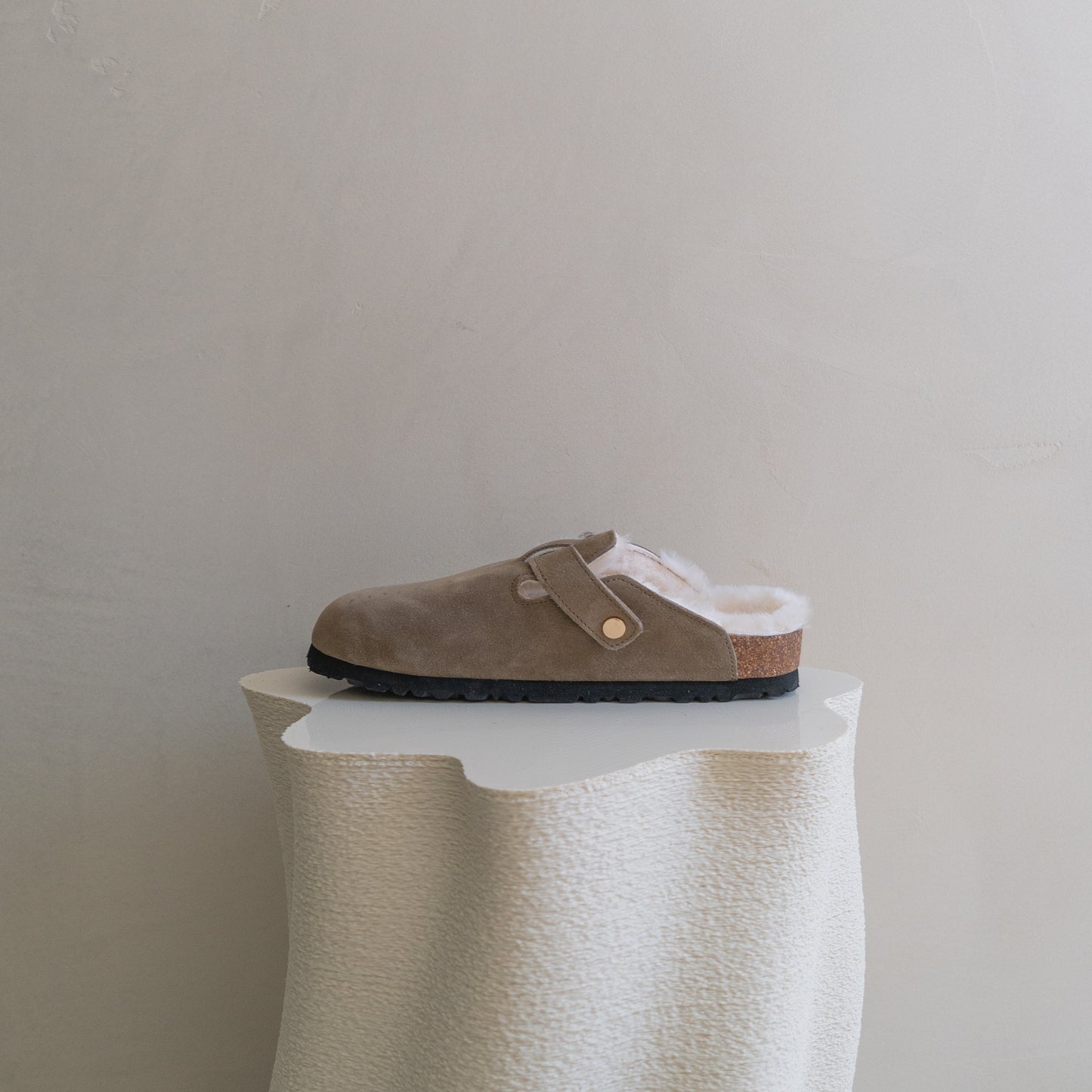 Clog Suede Leather/Sheepskin - Taupe Brown