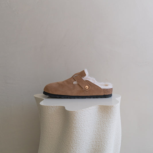 Clog Suede Leather/Sheepskin - Walnut Brown