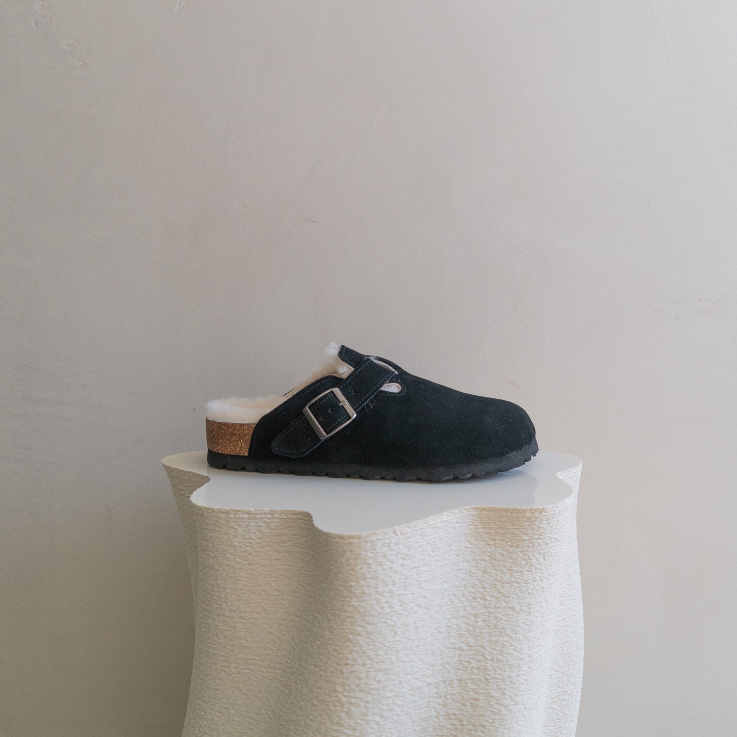 Clog Suede Leather/Sheepskin - Black