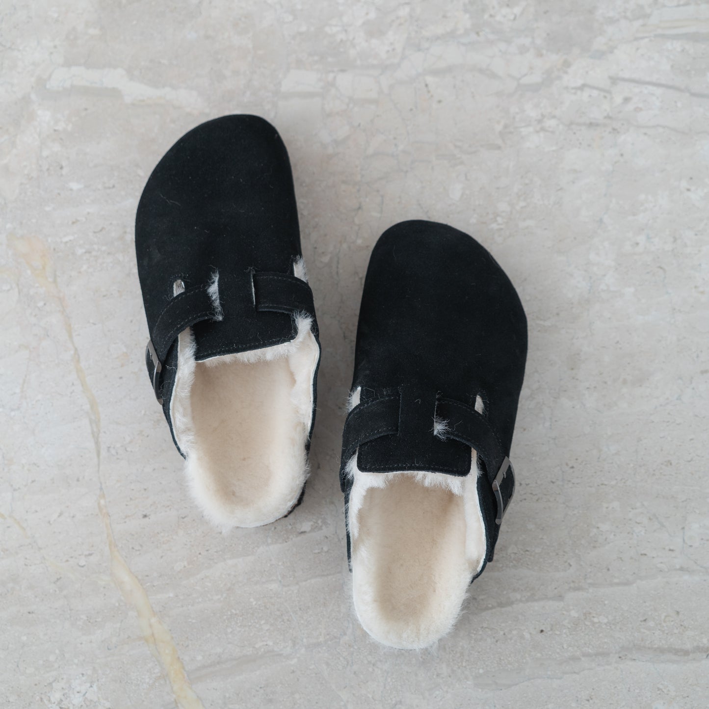 Clog Suede Leather/Sheepskin - Black