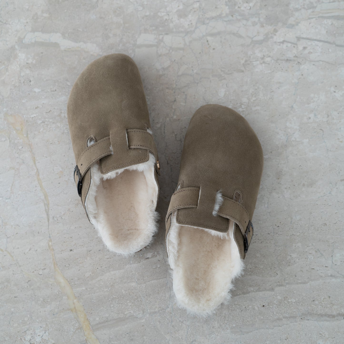 Clog Suede Leather/Sheepskin - Taupe Brown