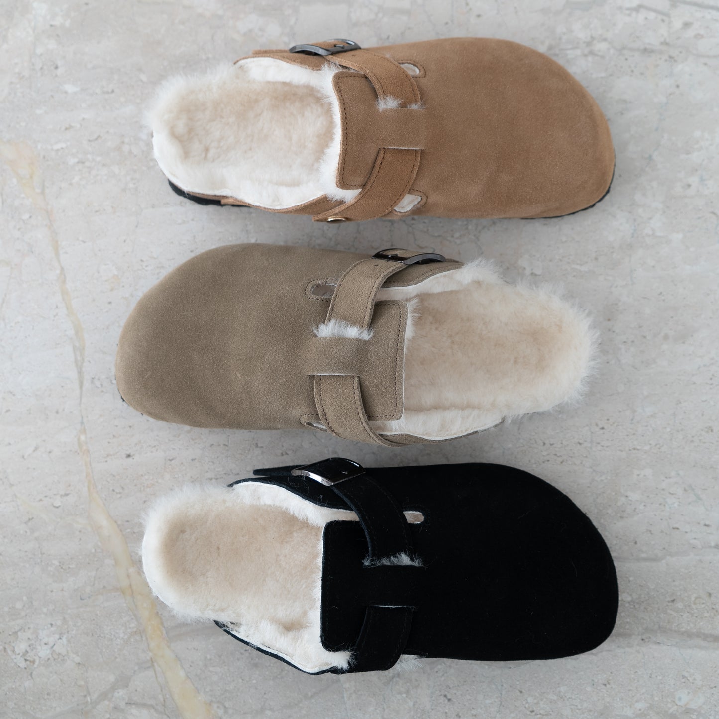 Clog Suede Leather/Sheepskin - Black