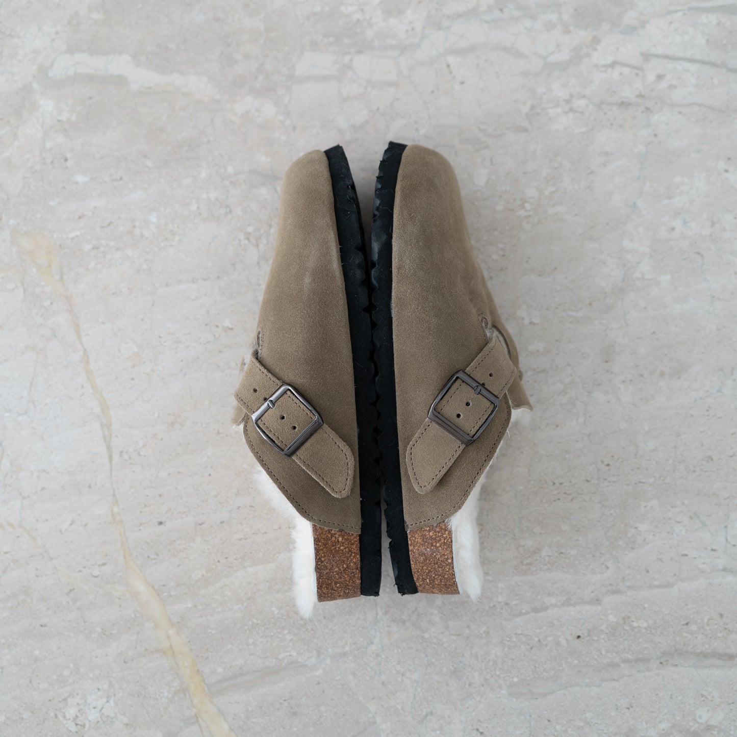 Clog Suede Leather/Sheepskin - Taupe Brown