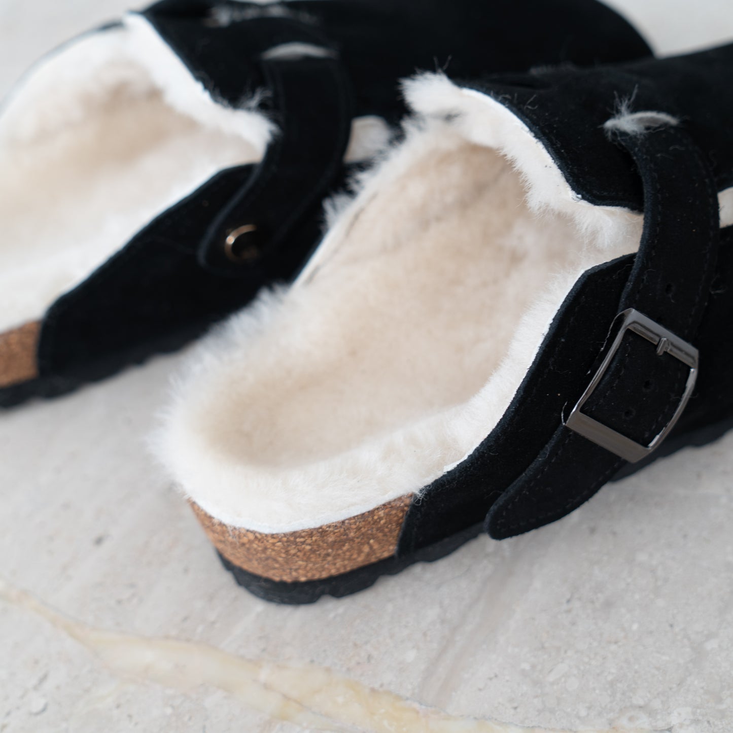 Clog Suede Leather/Sheepskin - Black